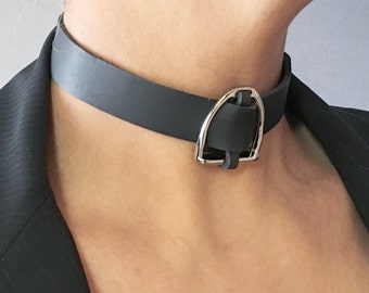 Modern Equestrian Leather and Stirrup Choker Necklace