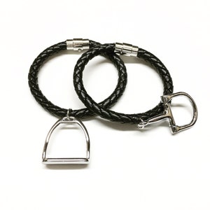 Braided Leather and Stirrup or Snaffle Charm Bracelet, Equestrian Gifts image 2