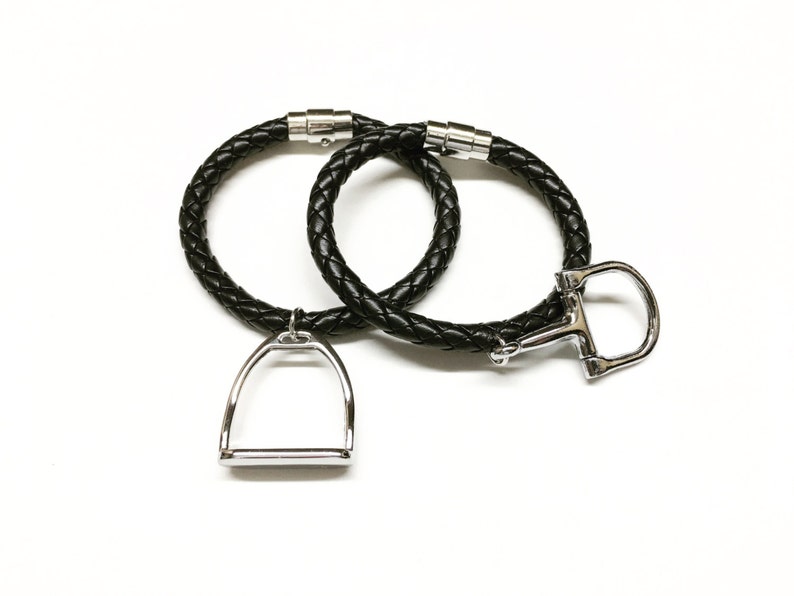 Braided Leather and Stirrup or Snaffle Charm Bracelet, Equestrian Gifts image 2