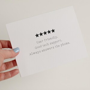 Funny Tech Support Parent Card, 5 Star Review Mothers Day Gift, Sarcastic Father’s Day Card, User Friendly Birthday Gift for Mom or Dad #117