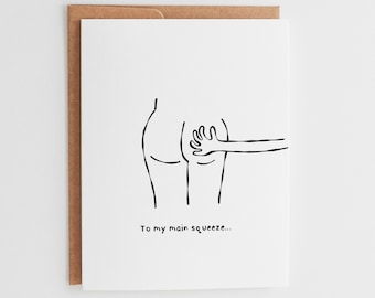 Funny Anniversary Card, To My Main Squeeze, Cheeky Valentine Card for Boyfriend, Sarcastic Husband Birthday, Linen Texture #032
