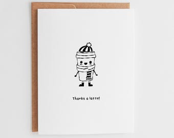 Thanks a Latte Card, Cute Coffee Thank You Card, Minimalist Coffee Lover Greeting Card, Appreciation Card #150