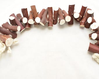 Large Manzanita Wood Bird Toy: Hanging Sisal Cord Perch