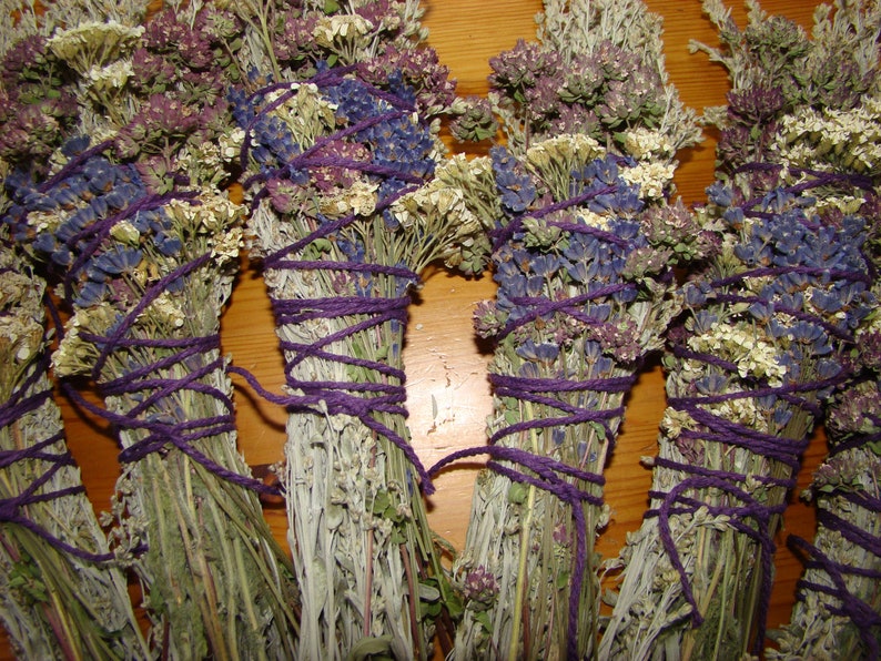 Smudge Bundle Sage Marjoram Yarrow and Lavender cotton Etsy
