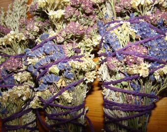 Smudge Bundle, Sage, Marjoram, Yarrow and Lavender ,Cotton Twine, Smudge Stick