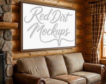 Maqueta de cabaña rústica de madera para pared - Maqueta de cabaña de caza y pesca - Maqueta de interior con marco flotante - Descarga digital en lienzo 3:2 (PSD, JPG)