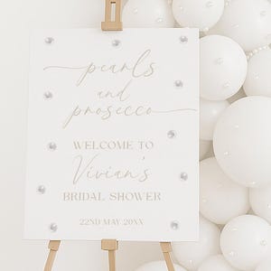 Pearl and Prosecco Bridal Shower Welcome Poster Template, Editable Sign, White Aesthetic Theme, Garden Party Bridal Brunch, Hen Party Decor