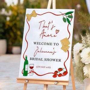 Italian Summer Bridal Shower Welcome Poster Template, Thats Amore Theme, Editable Sign, Coastal Italian Summer Wedding Shower, Pasta Wine