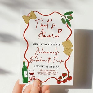 Italian Summer Bachelorette Invitation Itinerary Template, That&#39;s Amore, Hand Drawn Editable Invite, Italy Coastal Party Theme, Pasta Wine