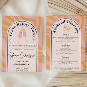 Veuve Before Vows Champagne Bachelorette Invitation and Itninerary, Last Rendez Party Invite, Veuve Clicqout Bach, Editable DIY Template