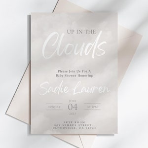 Up in the Clouds Baby Shower Invite Template, On Cloud 9 Sprinkle, Heaven Theme Invitation, Gender Neutral, Editable Digital Download