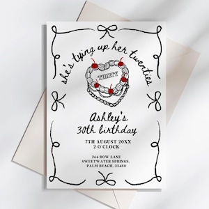Tying Up Her Twenties Birthday Invitation Template, 30th Party Theme, Bow Coquette Aesthetic, Editable Party Invite, Thirty Birthday Brunch