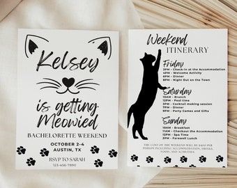 Getting Meowied Bachelorette Invitation Itinerary Template, Cat Bach, Last Meow Hen Party, DIY Invite, Editable Digital Download