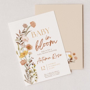 Baby in Bloom Baby Shower Invitation, Autumn Fall Wildflower Theme, Editable Template,  Gender Neutral,  Boho Flowers, Floral Invite, FBB4