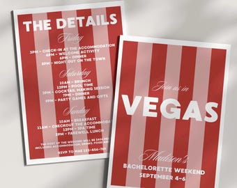 Vegas Bachelorette Invitation Template: Lucky in Love Itinerary (Editable in Canva)