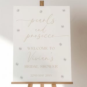 Pearls & Prosecco Bridal Shower Welcome Sign Template (Canva Editable)