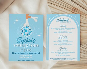 Mamma Mia Theme Bachelorette Invitation Itinerary Template, Voulez Vous and Vows Bach, 70s Coastal Disco, Hen Party Editable Invite