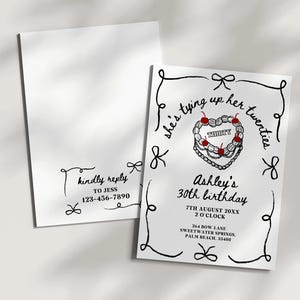Coquette 30th Birthday Party Invitation, Tying Up Her Twenties, Vintage Cake Bow Theme, Thirty Birthday Brunch, Editable Invite Template