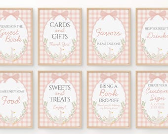 One Silly Goose Birthday Table Signs, Editable Templates, Goose Party Decor, Girl Pink Gingham Floral, Party Signage, 8x10 and 5x7 Size