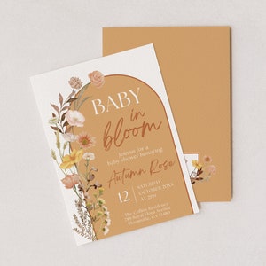 Fall Baby in Bloom Baby Shower Invitation, Editable Template, Autumn Wildflower Theme, Gender Neutral,  Boho Flowers, Floral Invite, FBB2