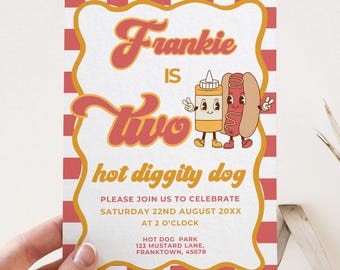 Convite para a 2ª Festa de Cachorro-Quente: Piquenique Retrô (Modelo Editável)