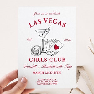 Plantilla de invitación editable para despedida de soltera en Las Vegas, invitación e itinerario, tema Lucky in Love, viaje de chicas a Las Vegas Before Vows, despedida de soltera