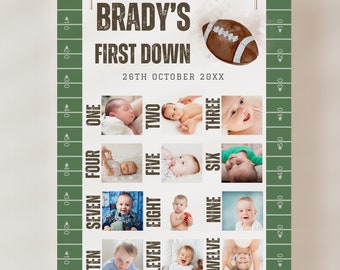 First Year Down Photo Birthday Milestone Board Template, American Football Party Theme, 1st Year Down Milestone Sign, Editable Poster