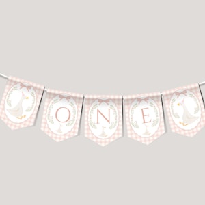 One Silly Goose Birthday High Chair Banner Template, Goose Party Theme, Editable HighChair Sign, Spearhead Garland Decor, Pink Gingham