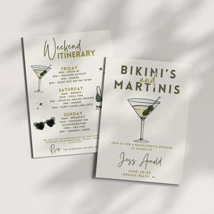 Bikinis and Martinis Bachelorette Invitation Itinerary Template, Kinis and Tinis, Girls Weekend, Hen Party, Editable Hand Drawn Invite