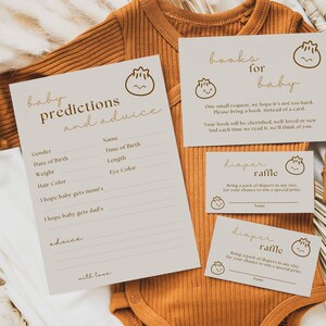 Little Dumpling Baby Shower Activity Sign Card Bundle, modelli modificabili, Dim Sum, libri per bambini, lotteria dei pannolini, consigli e previsioni