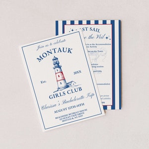 Itinéraire d&#39;invitation Montauk Bachelorette, modèle modifiable, thème côtier, week-end entre filles dans l&#39;est, The Hamptons Last Sail inviter