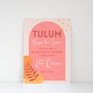 Tulum vor dem Bräutigam Bachelorette Einladung Reiseplan, Mexiko Wochenende, Pink Bach Party einladen, bearbeitbare Evite Digital Download
