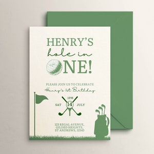 Golf First Birthday Invitation Template, Hole In One Birthday Theme, Editable Invite, Boy 1st Party Invite, Let&#39;s Par-Tee, Green Argyle