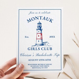 Itinéraire d&#39;invitation EVJF, La dernière voile avant le voile, modèle modifiable, thème Montauk, voyage de week-end dans l&#39;Est, The Hamptons Invite