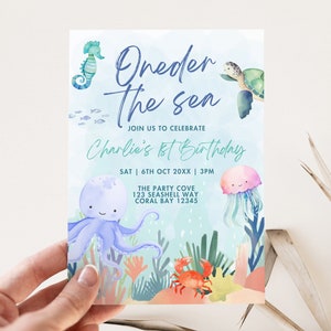 Oneder the Sea Birthday Invitation Template, 1st Birthday Party Invite, Under The Sea Theme, Cute Ocean Animals, Editable Digital Download