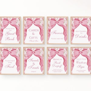Love Shack Fancy Party Table Signs, Fully Editable Templates, Bow Party Decor, Pink Floral Theme, Favor Signage, Birthday Baby Bridal Shower