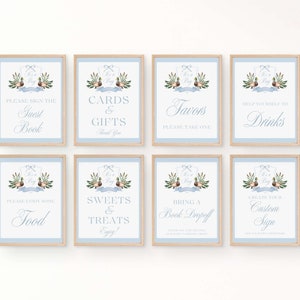 Letreros de mesa para baby shower de pato, plantillas totalmente editables, decoración para fiesta de pato real, temática de pato azul, letreros para baby shower, tamaños 8x10 y 5x7
