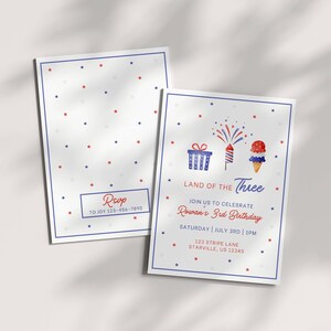 Land of the Three Birthday Invitation Template, 4th July Third Party, Patriotic Theme, Independence Day, Red White Blue, Editable Invite