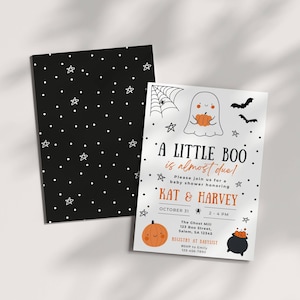 Halloween Baby Shower Invitation Template, A Little Boo is Almost Due, Fall Ghost Theme Invite, Gender Neutral, Editable Digital Download