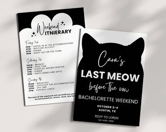 Cat Bachelorette Invitation Itinerary Template, Last Meow Before The Vow Bach, Getting Meowied Hen Party Invite, Editable Digital Download