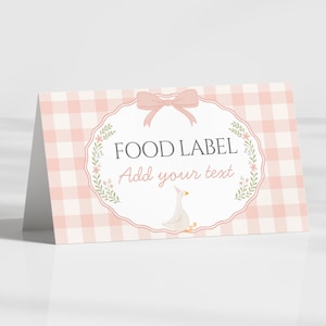 One Silly Goose Birthday Food Tents Editable Template, Buffet Food Cards, Folded and Flat Food Labels, Party Decor, Pink Gingham Theme