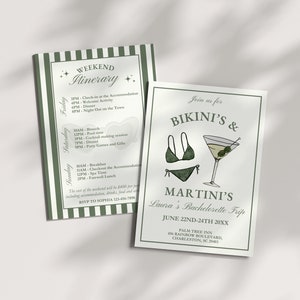 Bikinis and Martinis Bachelorette Invitation Itinerary Template, Kinis and Tinis, Girls Weekend, Hen Party, Editable Hand Drawn Invite