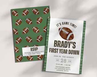 First Down Birthday Invitation, American Football Theme, Boy 1st Party Invite, Editable Template, First Year Down, Game on, Football Sunday