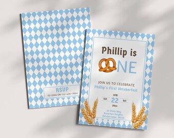 Oktoberfest First Birthday Invitation Template, ONEtoberfest 1st Party, Editable Invite, Bavarian German Biergarten Pretzel, October Theme