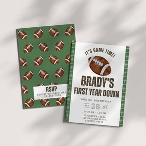 First Down Birthday Invitation, American Football Theme, Boy 1st Party Invite, Editable Template, First Year Down, Game on, Football Sunday