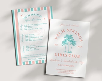 Palm Springs Bachelorette Invitation Itinerary, Editable Template, Palm Springs Before the Rings, Tropical Hen Party Invite, California Bach