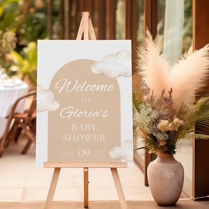 Heaven Baby Shower Welcome Sign Template, Little Piece of Heaven, Dreamy Angel Baby Sprinkle Poster, Boho Neutral, Editable Digital Download