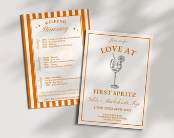 Love At First Spritz Bachelorette Invitation Itinerary, Aperol Spritz Theme, Editable Template, Girls Weekend Trip, DIY Hen Party Invite