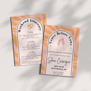 Veuve Bevor Gelübde Bachelorette Wochenende Einladung, Last Rendez, Veuve Clicqout Champagner Bach, Reiseplan Vorlage, Bearbeitbare Hen Party Einladen