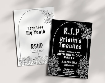 Death to my 20s 30th Birthday Invitation Template, RIP Twenties, RIP 20s, Funeral for my Youth Theme, Editable Party Invite, Thirty Year Old